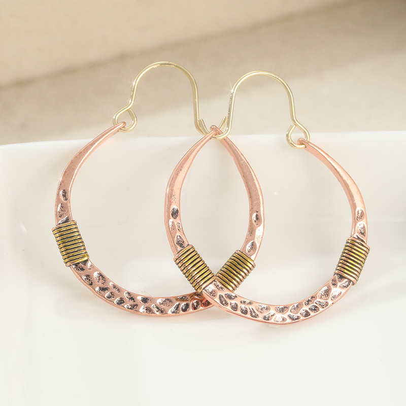 Vintage Copper Large Hoop Earrings, Hammered Design